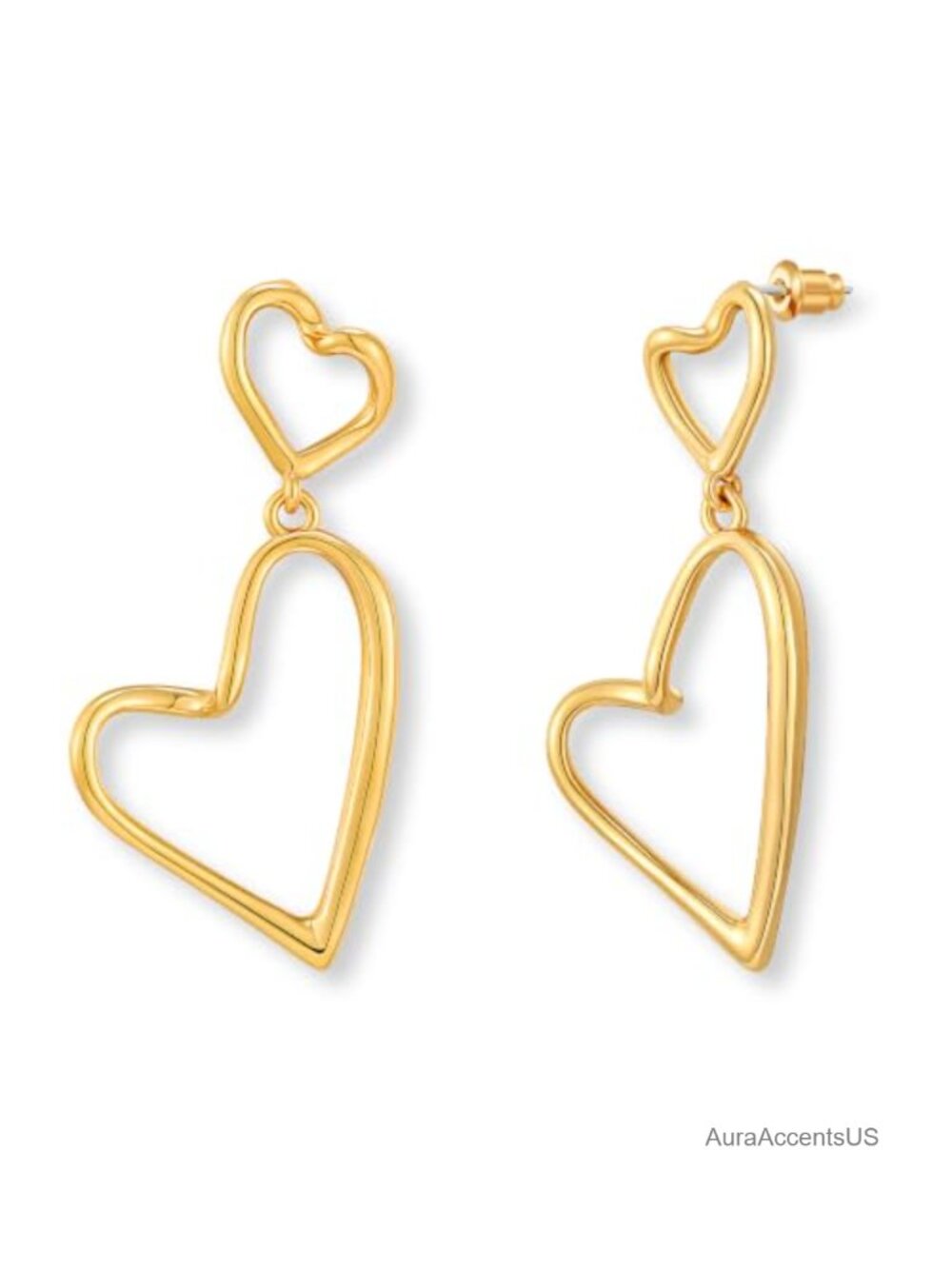 Mixed Metal Two Tone Dangle Earrings Hollow Double Heart Drop